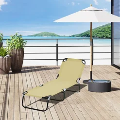 Outsunny Folding Lounge Chair Outdoor Chaise For Bench Patio Beige