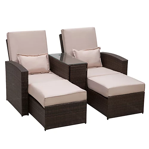 Outsunny Garden Double Rattan Sun Lounger Sofa Recliner Wicker Patio Brown 4 Outsunny Garden Double Rattan Sun Lounger Sofa Recliner Wicker Patio Brown - Image 2