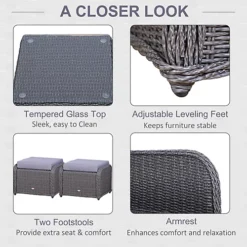 Outsunny Garden Sofa Chair & Stool Table Set Patio Wicker Weave Furniture -Flymo Shop outsunny garden sofa chair stool table set patio wicker weave furniture5056029881118 06c MP