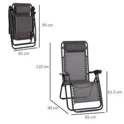 Outsunny Metal Frame Zero Gravity Lounger W/ Head Pillow For Patio Decking Grey -Flymo Shop outsunny metal frame zero gravity lounger w head pillow for patio decking grey5056534535711 03c MP