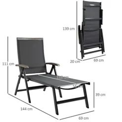 Outsunny Outdoor Folding Sun Lounger W/ Adjustable Backrest And Aluminium Grey -Flymo Shop outsunny outdoor folding sun lounger w adjustable backrest and aluminium grey5056534574765 03c MP