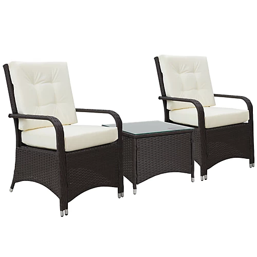 Outsunny Rattan 3PCs Chair Table Bistro Set Patio With Steel Frame White 4 Outsunny Rattan 3PCs Chair Table Bistro Set Patio With Steel Frame White - Image 2