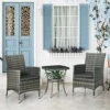 Outsunny Rattan Bistro Set Garden Chair Table Patio Outdoor Cushion Conservatory Mixed Grey