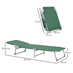 Outsunny Reclining Sun Lounger Chair Folding Camping Bed With 4-Position Adjustable Backrest, Green -Flymo Shop outsunny reclining sun lounger chair folding camping bed with 4 position adjustable backrest green5055974850460 03c MP
