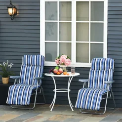 Outsunny Set Of 2 Adjustable Sun Lounger Recliner Reclining Seat Blue And White