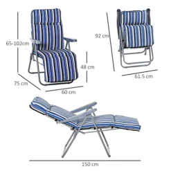 Outsunny Set Of 2 Adjustable Sun Lounger Recliner Reclining Seat Blue And White -Flymo Shop outsunny set of 2 adjustable sun lounger recliner reclining seat blue and white5056399122415 03c MP