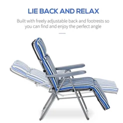 Outsunny Set Of 2 Adjustable Sun Lounger Recliner Reclining Seat Blue And White -Flymo Shop outsunny set of 2 adjustable sun lounger recliner reclining seat blue and white5056399122415 06c MP