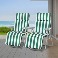 Outsunny Set Of 2 Sun Lounger Reclining Chairs Garden Relaxer Recliner Cushioned