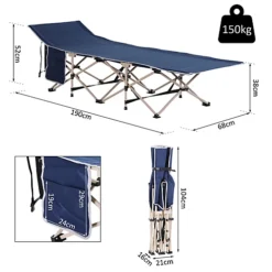 Outsunny Single Camping Bed Folding Cot Portable Military Sleeping Bed Guest Leisure Fishing W/ Side Pocket And Carry Bag - Blue -Flymo Shop outsunny single camping bed folding cot portable military sleeping bed guest leisure fishing w side pocket and carry bag blue5056029883327 03c MP