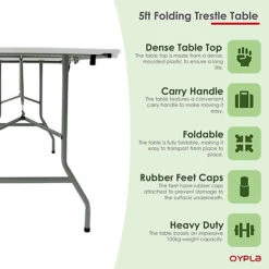 Oypla 5ft 1.5m Folding Heavy Duty Catering Trestle Party Garden Table -Flymo Shop oypla 5ft 1 5m folding heavy duty catering trestle party garden table5060544758893 03c MP