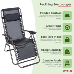 Oypla Folding Reclining Garden Deck Chair Sun Lounger Zero Gravity 8 Oypla Folding Reclining Garden Deck Chair Sun Lounger Zero Gravity -Flymo Shop oypla folding reclining garden deck chair sun lounger zero gravity5056233251103 03c MP