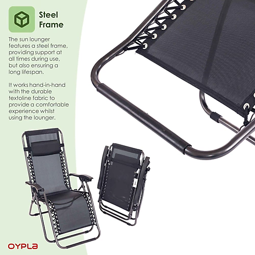 Oypla Folding Reclining Garden Deck Chair Sun Lounger Zero Gravity 6 Oypla Folding Reclining Garden Deck Chair Sun Lounger Zero Gravity - Image 4