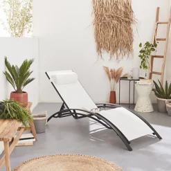 Pair Of Aluminium And Textilene Sun Loungers 4 Reclining Positions Headrest Included Stackable - Louisa - Anthracite Frame Whi -Flymo Shop pair of aluminium and textilene sun loungers 4 reclining positions headrest included stackable louisa anthracite frame whi3760216538922 04c MP