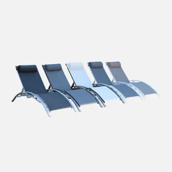 Pair Of Aluminium And Textilene Sun Loungers 4 Reclining Positions Headrest Included Stackable - Louisa - White Frame Grey Tex -Flymo Shop pair of aluminium and textilene sun loungers 4 reclining positions headrest included stackable louisa white frame grey tex3760216539950 04c MP