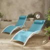 Pair Of Aluminium And Textilene Sun Loungers 4 Reclining Positions Headrest Included Stackable - Louisa - White Frame Turquois -Flymo Shop pair of aluminium and textilene sun loungers 4 reclining positions headrest included stackable louisa white frame turquois3760216538960 01c MP