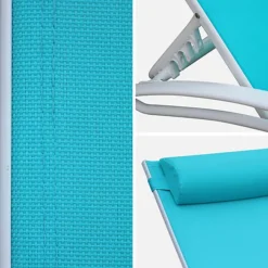 Pair Of Aluminium And Textilene Sun Loungers 4 Reclining Positions Headrest Included Stackable - Louisa - White Frame Turquois -Flymo Shop pair of aluminium and textilene sun loungers 4 reclining positions headrest included stackable louisa white frame turquois3760216538960 04c MP