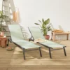 Pair Of Multi-position Aluminium Sun Loungers With Wheels - Elsa - Anthracite Frame Sage Green Textilene Fabric -Flymo Shop pair of multi position aluminium sun loungers with wheels elsa anthracite frame sage green textilene fabric3760287180747 01c MP