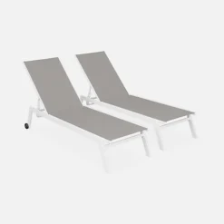 Front Page -Flymo Shop pair of multi position aluminium sun loungers with wheels elsa white frame taupe textilene fabric3760247267495 02c MP