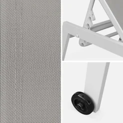 Pair Of Multi-position Aluminium Sun Loungers With Wheels - Elsa - White Frame Taupe Textilene Fabric 9 Pair Of Multi-position Aluminium Sun Loungers With Wheels - Elsa - White Frame Taupe Textilene Fabric -Flymo Shop pair of multi position aluminium sun loungers with wheels elsa white frame taupe textilene fabric3760247267495 04c MP