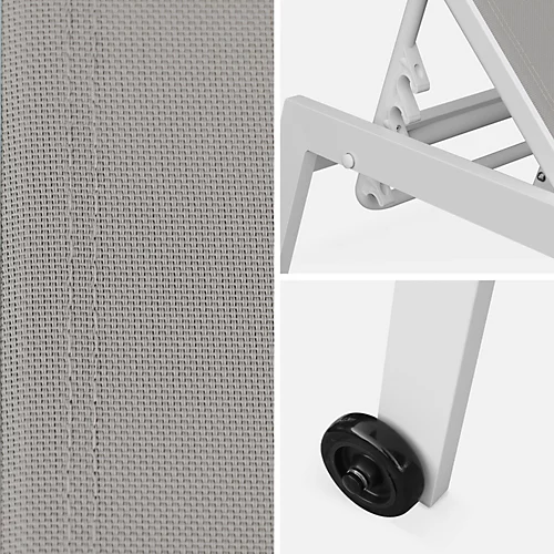 Pair Of Multi-position Aluminium Sun Loungers With Wheels - Elsa - White Frame Taupe Textilene Fabric 6 Pair Of Multi-position Aluminium Sun Loungers With Wheels - Elsa - White Frame Taupe Textilene Fabric - Image 4