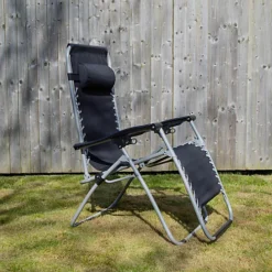 Pair Of Multi Position Garden Gravity Relaxer Chair / Sun Lounger - BLACK/SILVER -Flymo Shop pair of multi position garden gravity relaxer chair sun lounger black silver5060559852104 03c MP