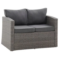 Paloma 4 Piece Outdoor Sofa Grey Rattan Garden Set With Ottoman Chest Storage Tables Dark Grey Cushions -Flymo Shop paloma 4 piece outdoor sofa grey rattan garden set with ottoman chest storage tables dark grey cushions5056546200928 04c MP