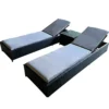 Patio Rattan Sun Lounger Chaise Garden Pool Wicker Recliner 3PCS Recliner Set With Glass Coffee Table - Black With Gray Cushion