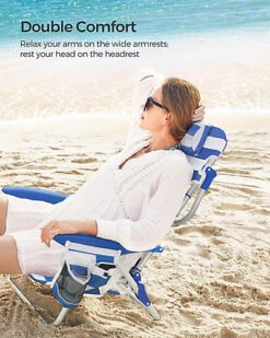 Portable Beach Chair With Removable Headrest, Folding Beach Chair With Backrest, Adjustable Backrest Up To 180, With Cup Holder -Flymo Shop portable beach chair with removable headrest folding beach chair with backrest adjustable backrest up to 180 with cup holder6955880306770 04c MP