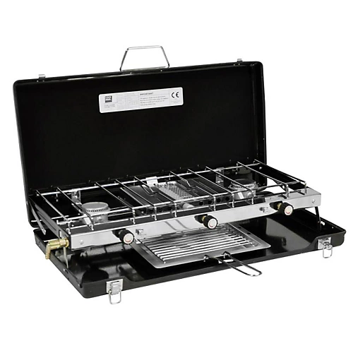 Portable Gas Dual Double 2 Burner Camping Stove & Grill With Toast Rack 3 Portable Gas Dual Double 2 Burner Camping Stove & Grill With Toast Rack