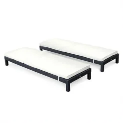 Set Of 2 Rattan Sun Loungers Ready Assembled Reinforced Aluminum - Pisa - Black Rattan Off-white Cushion -Flymo Shop set of 2 rattan sun loungers ready assembled reinforced aluminum pisa black rattan off white cushion3760216535303 04c MP