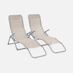 Set Of 2 Textilene Sun Loungers - 2 Positions - Levito - Taupe -Flymo Shop set of 2 textilene sun loungers 2 positions levito taupe3760247264548 03c MP
