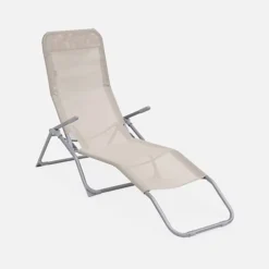 Set Of 2 Textilene Sun Loungers - 2 Positions - Levito - Taupe -Flymo Shop set of 2 textilene sun loungers 2 positions levito taupe3760247264548 04c MP