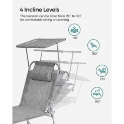 Sun Lounger, Reclining Sun Chair, With Headrest, Adjustable Backrest, Sunshade, Lightweight, Foldable, 53 X 193 X 29.5 Cm -Flymo Shop sun lounger reclining sun chair with headrest adjustable backrest sunshade lightweight foldable 53 x 193 x 29 5 cm6955880315253 03c MP