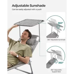 Sun Lounger, Reclining Sun Chair, With Headrest, Adjustable Backrest, Sunshade, Lightweight, Foldable, 53 X 193 X 29.5 Cm -Flymo Shop sun lounger reclining sun chair with headrest adjustable backrest sunshade lightweight foldable 53 x 193 x 29 5 cm6955880315253 04c MP