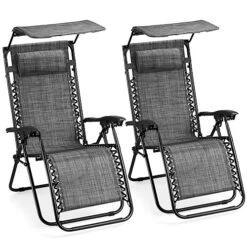 VonHaus Canopy Zero Gravity Chairs Set, Set Of 2 Weather Resistant Folding Textoline Recliner Sun Loungers W/ Sun Shade For Garden